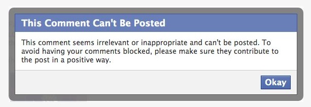 Facebook comment error message