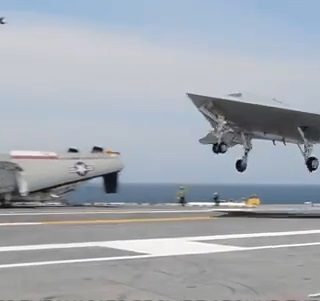 X-47B landing USS aircraft carrier